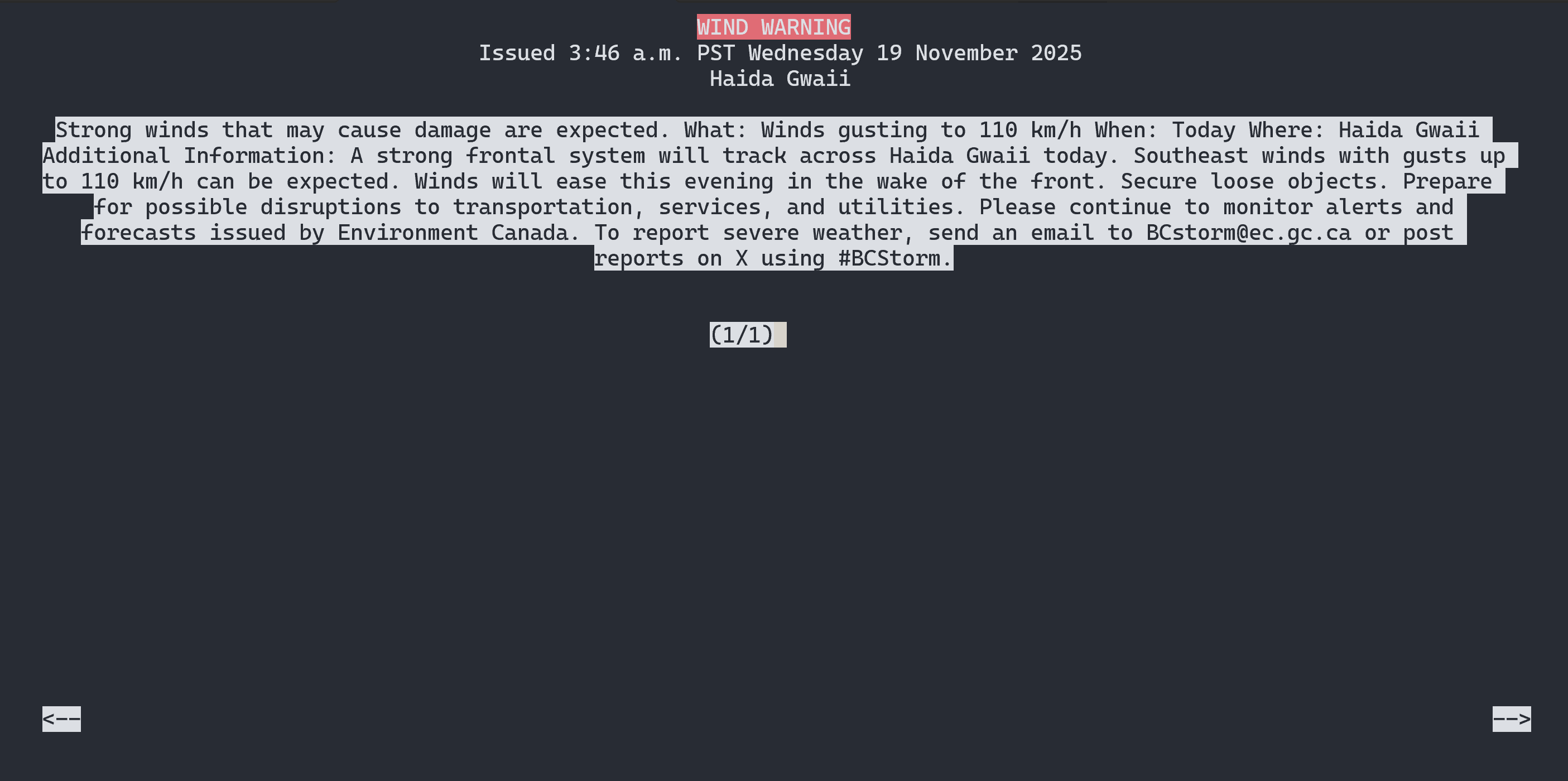 Meteo warning example